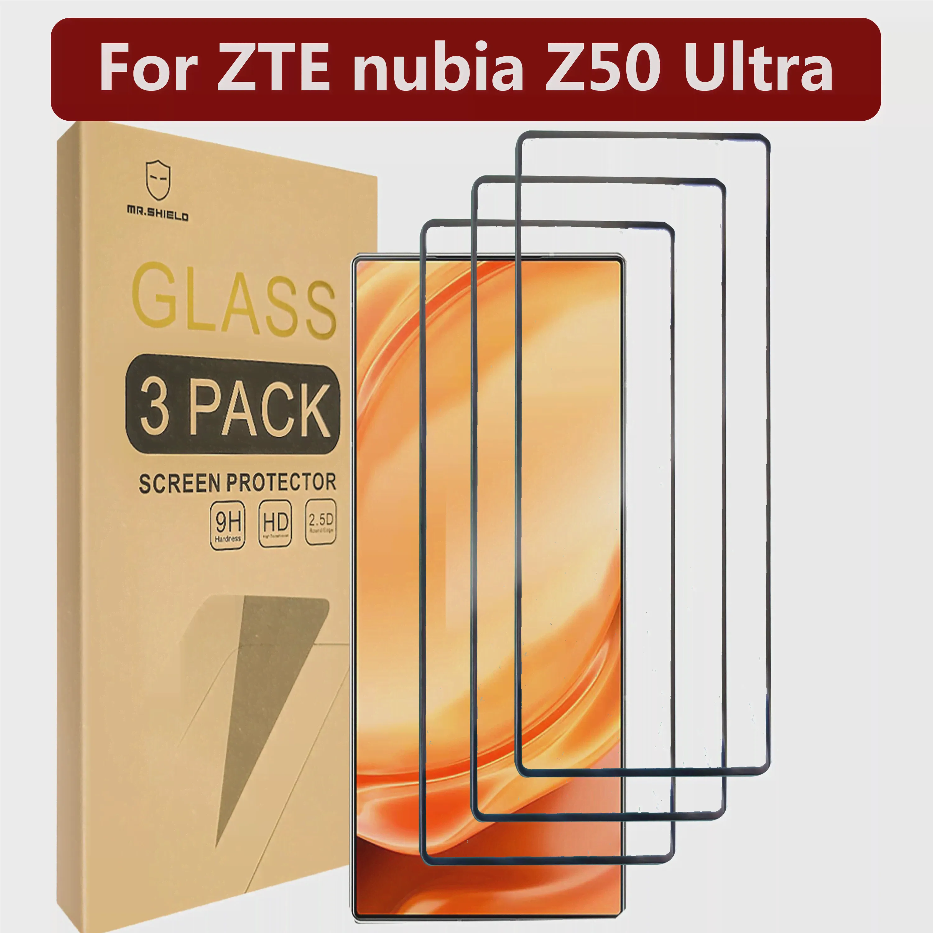 Защитная пленка Mr.Shield [3 упаковки] для ZTE Nubia Z50 Ultra [Полное покрытие] [Закаленное стекло] [Японское стекло твердостью 9H]